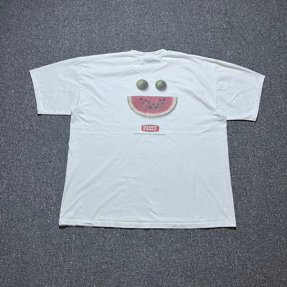 Vintage Jerzees Giant Eagle T Shirt XL White Watermelon Graphic 90s Promo Tee